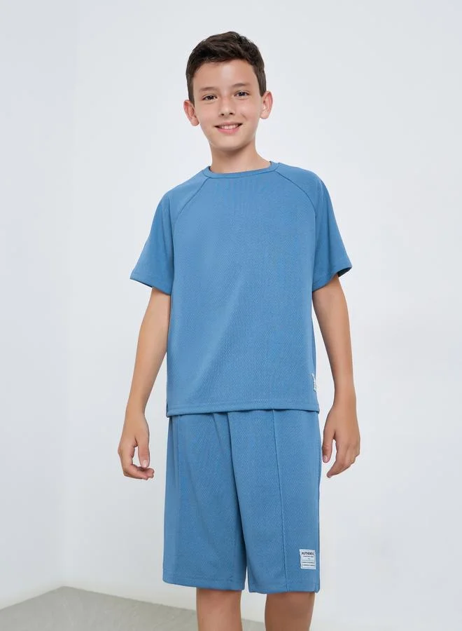 Styli Teens Textured Knit T-Shirt and Shorts Set